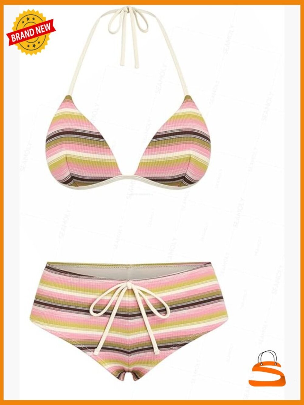 Women's Halter Triangle Bikini Set with Boyshort Bottoms